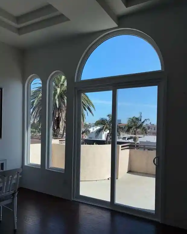 Arched window and patio door interior