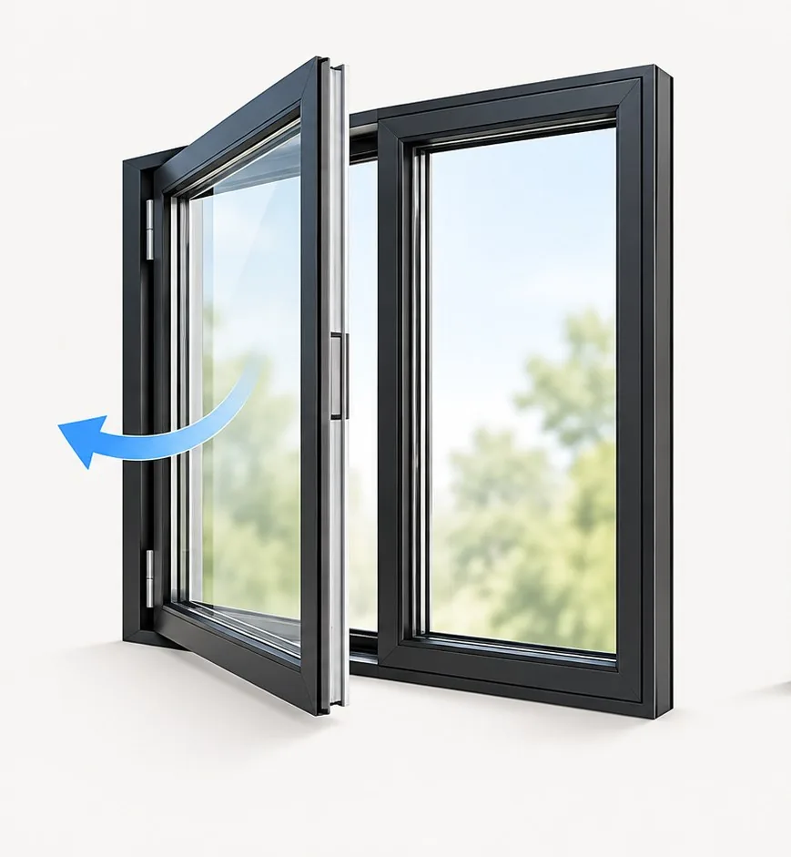Casement window opening outward