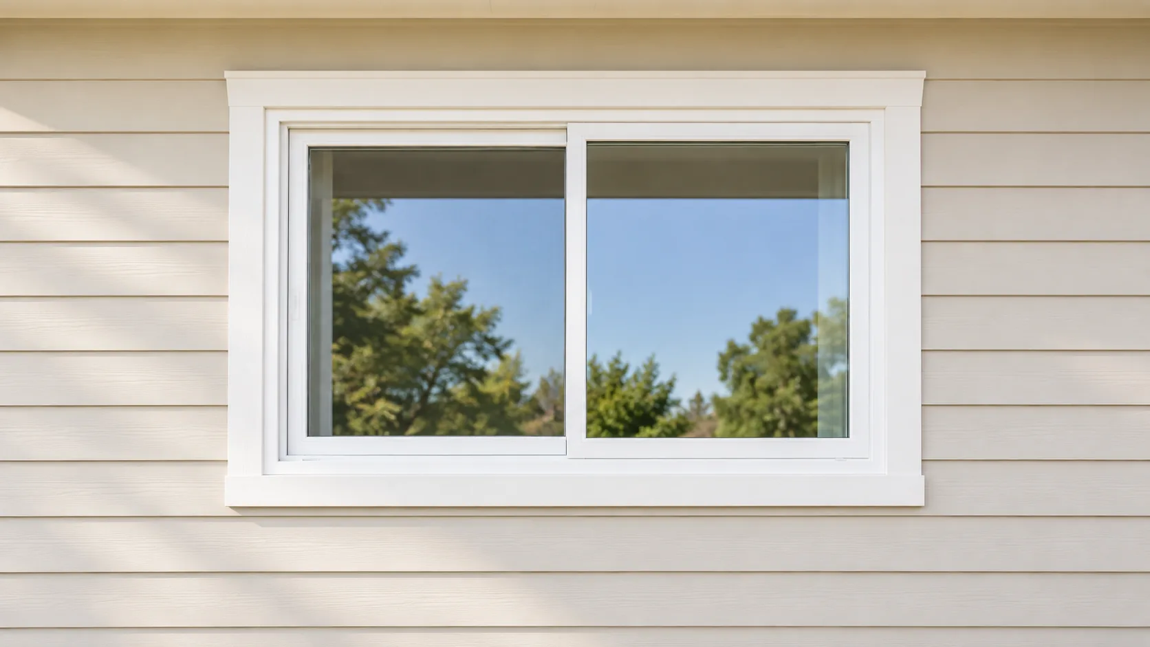 Centered white sliding window installation